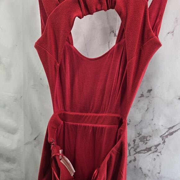 Maeve Dress Womens Small Red Maxi Slit Ruffle Open Cut Out Back Gauze - Picture 10 of 15